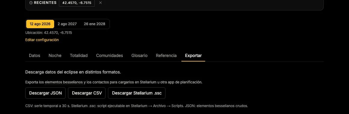 PDF export of the eclipse's technical data and contact-time tables
